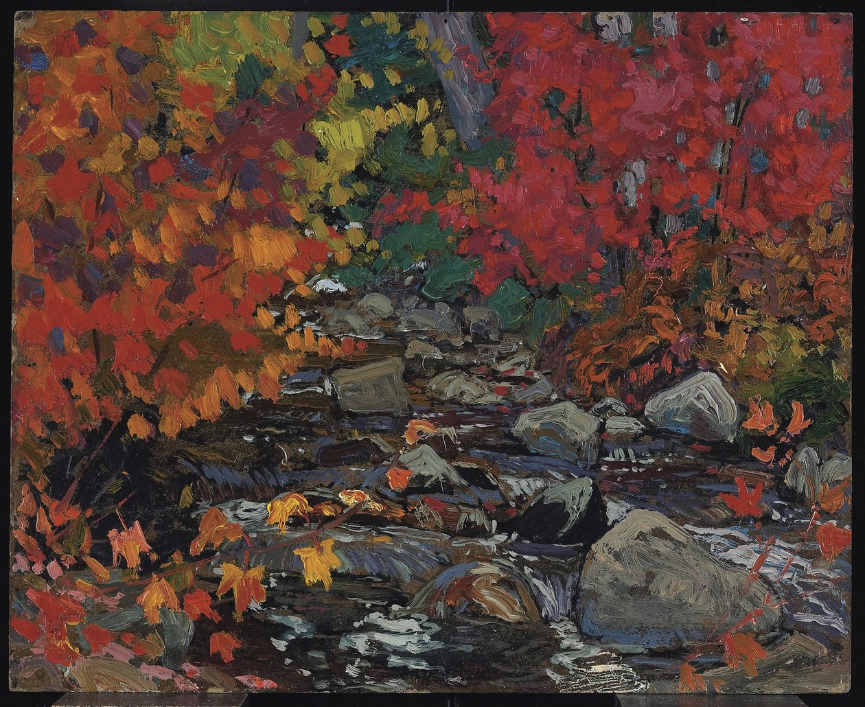 Folhas de outono, Batchewana, Algoma, c.1919 (óleo sobre compósito de pasta de madeira) de James Edward Hervey Macdonald
