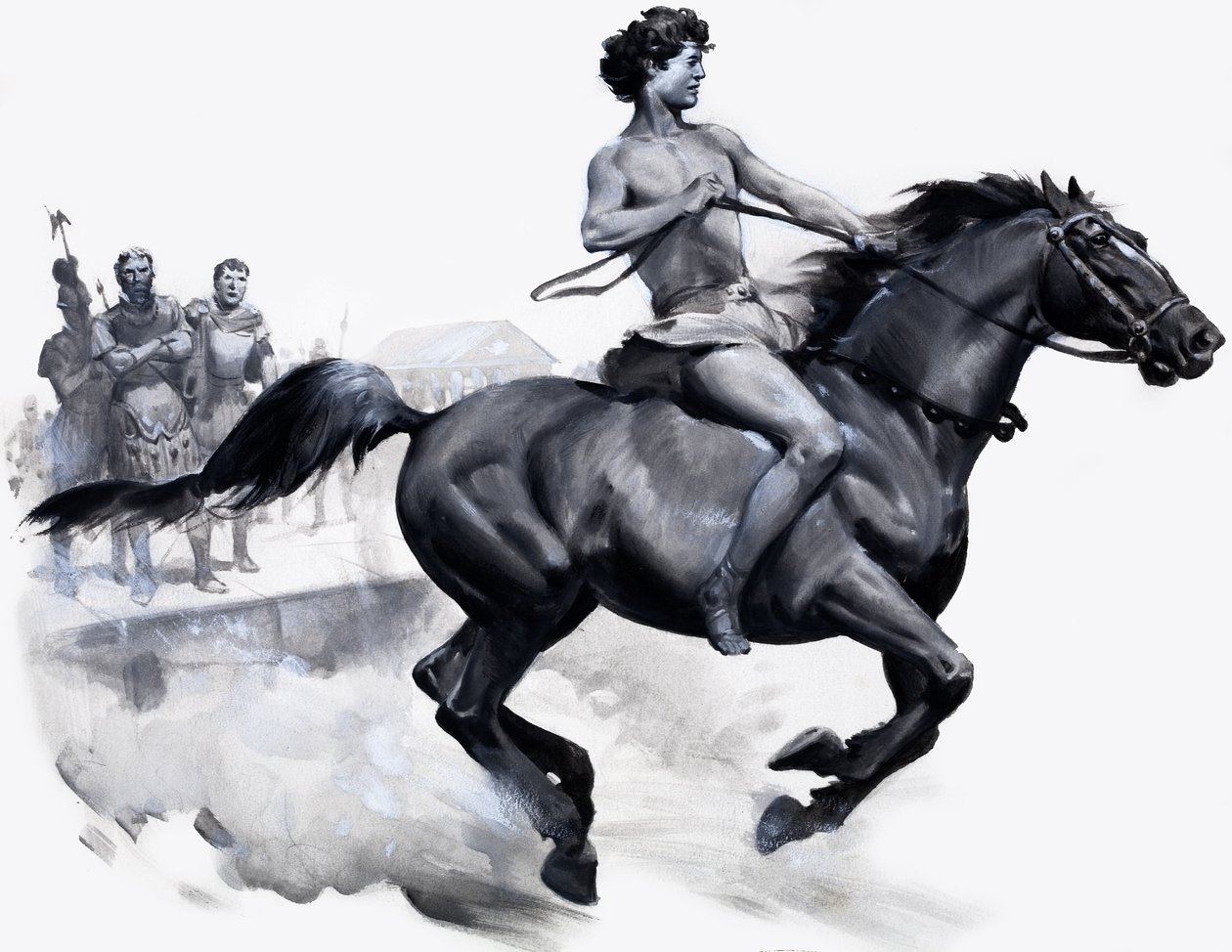 Alexandre, o Grande, montado em Bucéfalo (guache sobre papel) de James Edwin McConnell