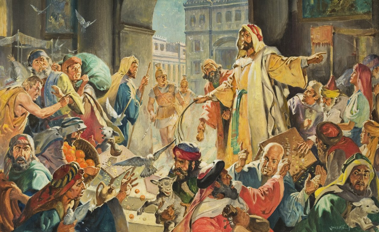 Jesus retirando os agiotas do Templo (guache sobre papel) de James Edwin McConnell