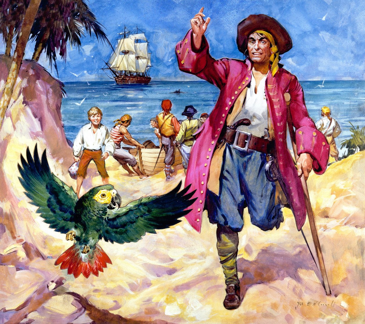 Long John Silver e o seu papagaio (guache sobre papel) de James Edwin McConnell
