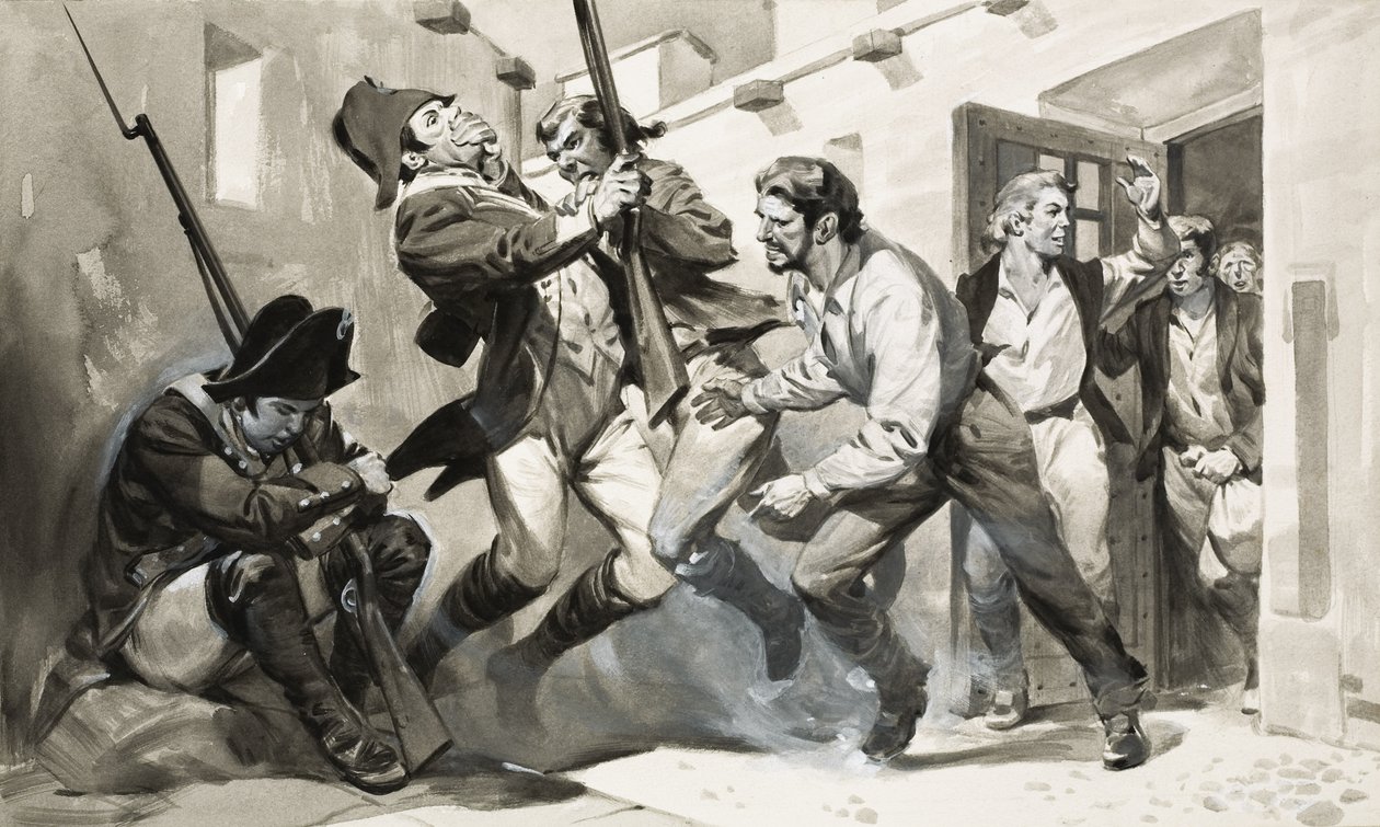 William Scoresby foge da prisão espanhola (guache sobre papel) de James Edwin McConnell