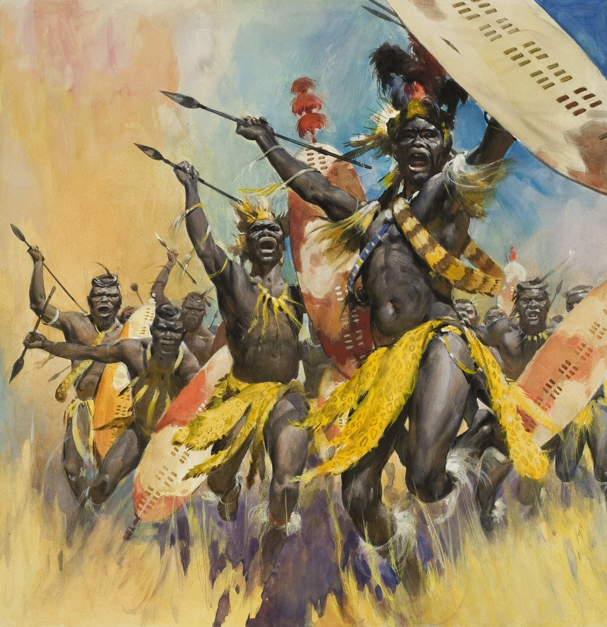 Guerreiros Zulu (guache sobre papel) de James Edwin McConnell