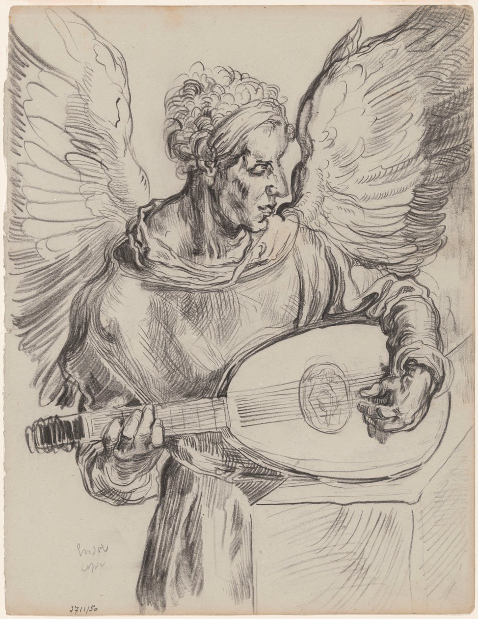 Inspirado em Dürer: Serafim a tocar alaúde de James Ensor