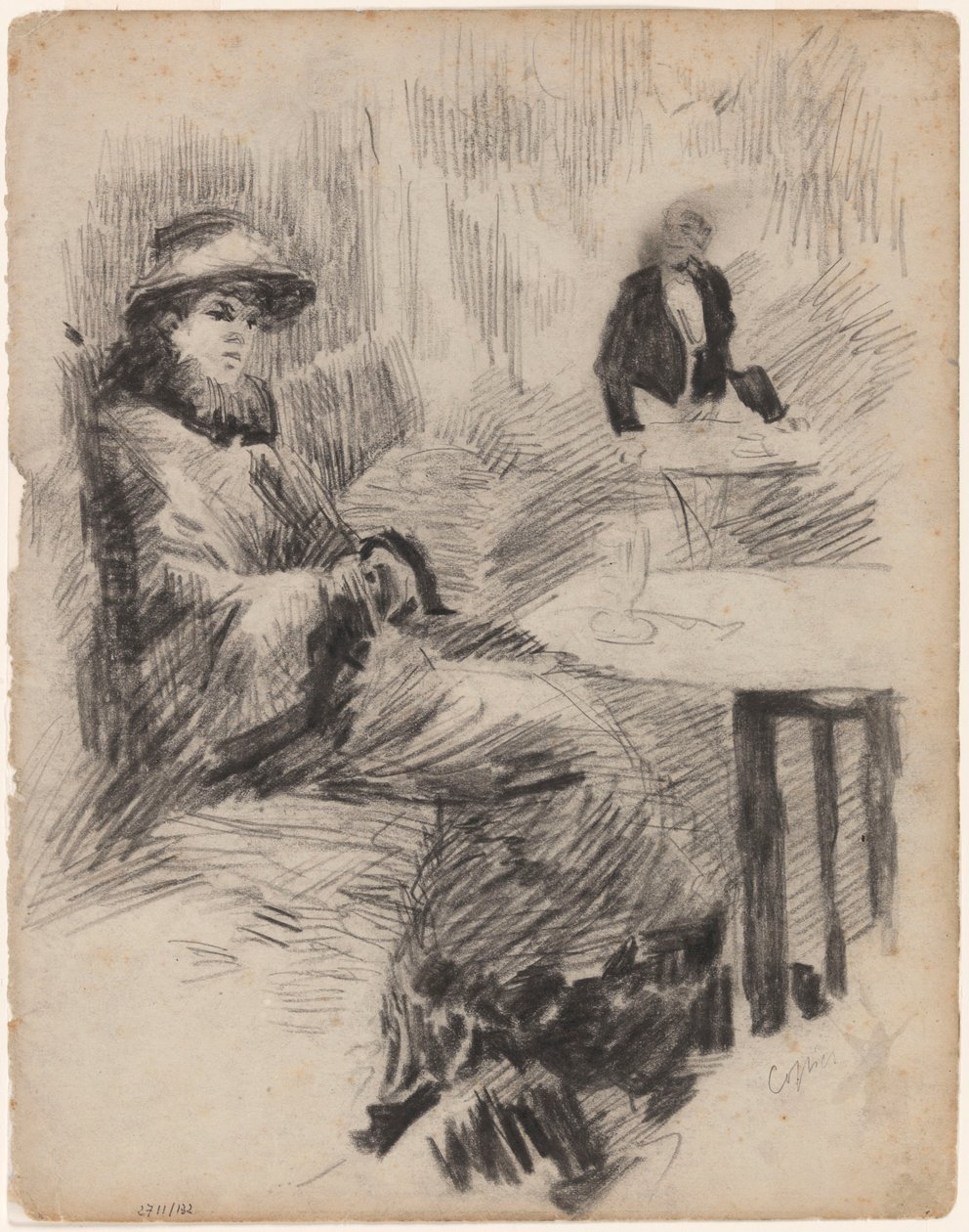 Cópia: mulher a uma mesa num café de James Ensor