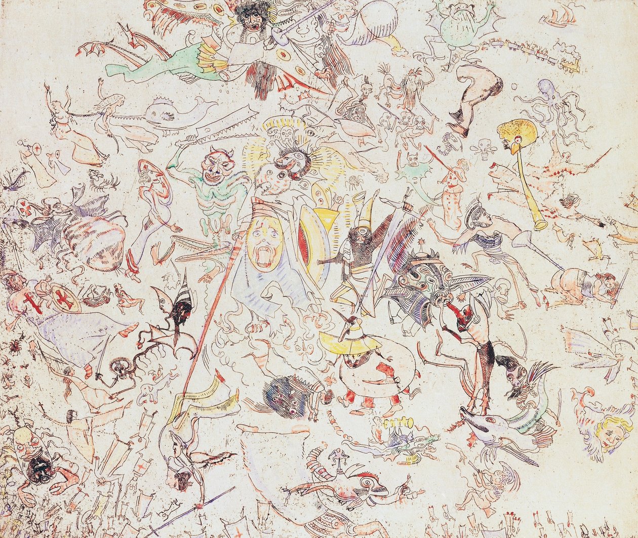 Diabos batendo em anjos e arcanjos de James Ensor