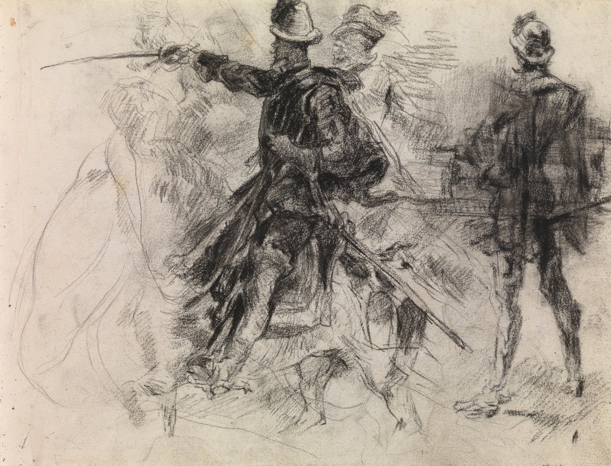 Dom Quixote (giz preto sobre papel) de James Ensor