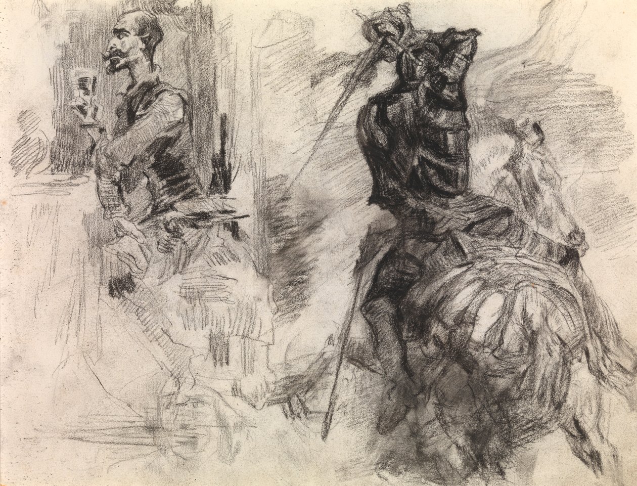 Dom Quixote (lápis de cera e giz preto sobre papel) de James Ensor