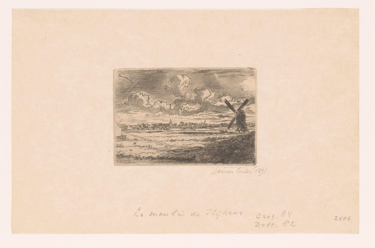 Vista de Slijkens com um moinho em primeiro plano Moulin à Slijkens de James Ensor