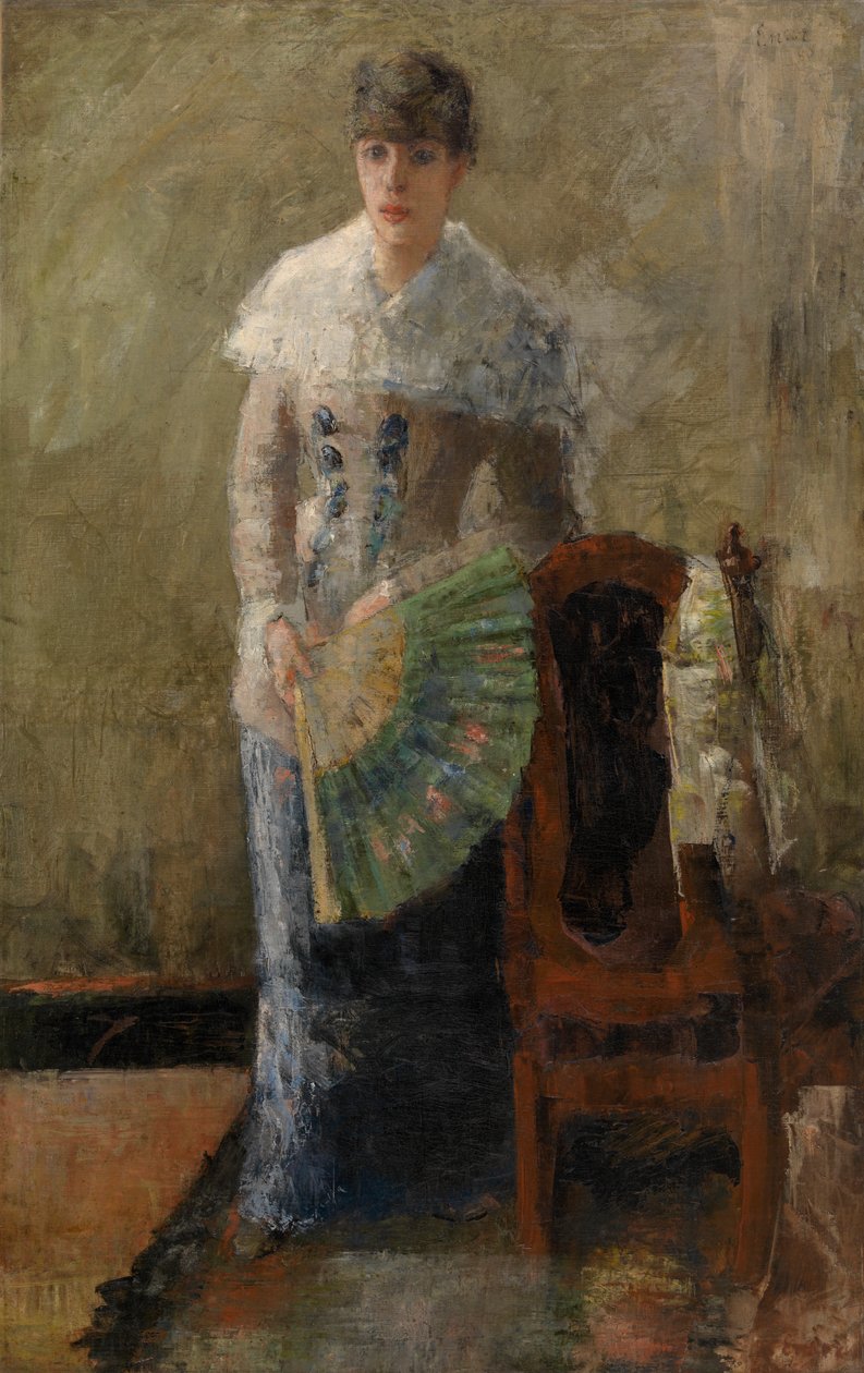Senhora com ventilador (óleo sobre tela, montado sobre painel) de James Ensor