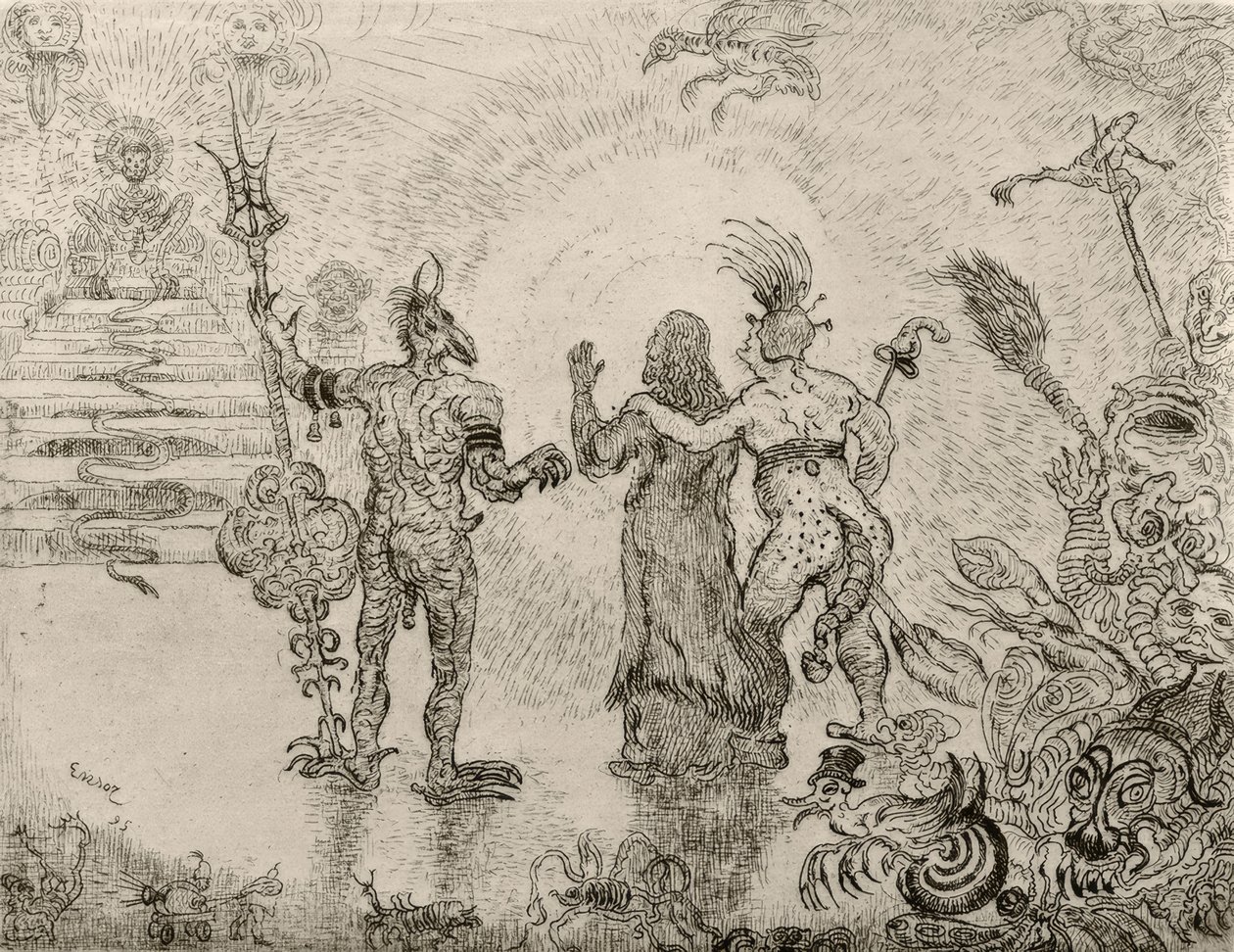 Les diables Dzitts et Hihanox conduisant le Christ aux enfers - Os diabos Dzitts e Hihanox levam Cristo ao inferno de James Sidney Ensor