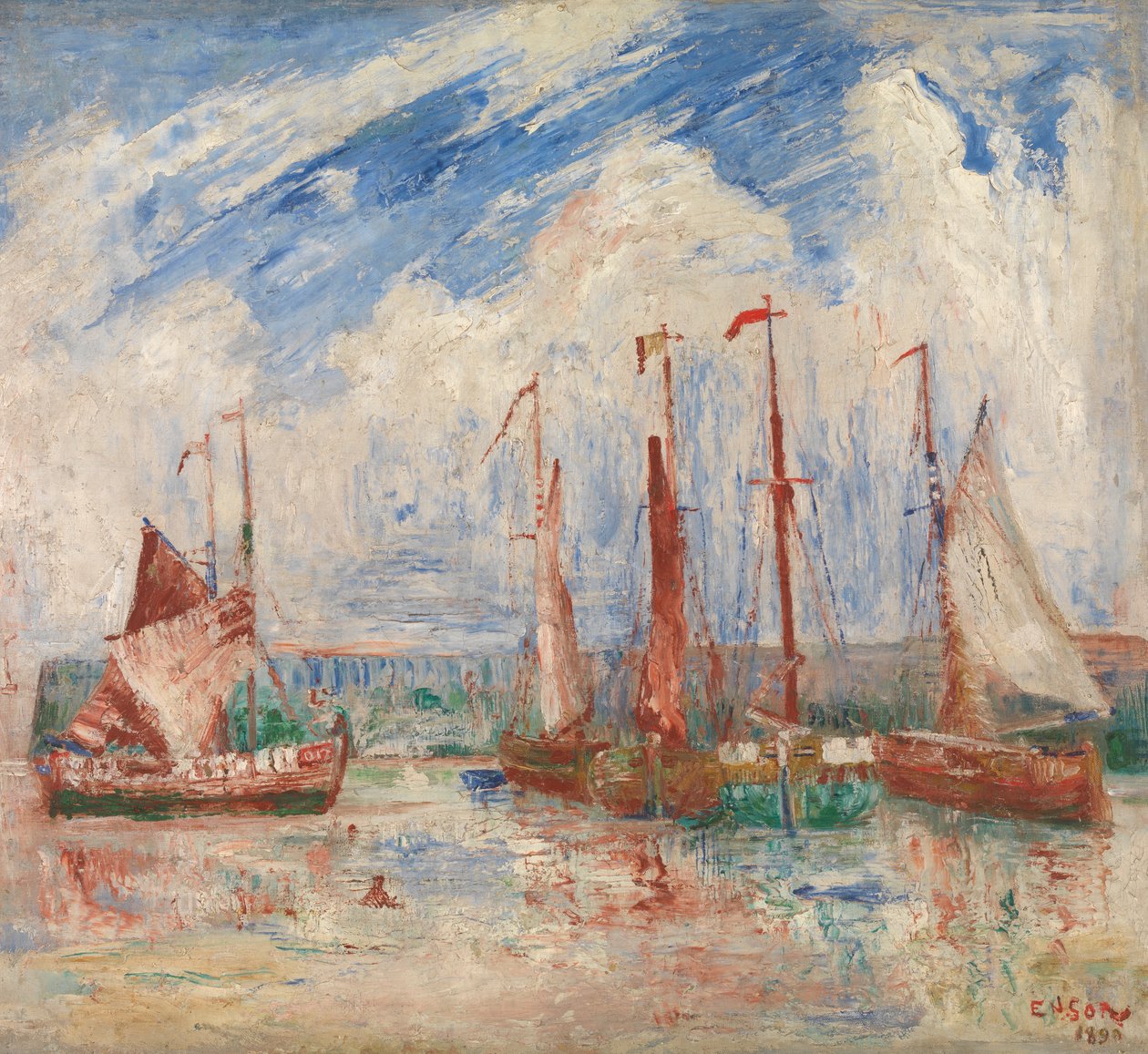 Ostend Harbour, c.1900-04 (óleo sobre tela) de James Ensor