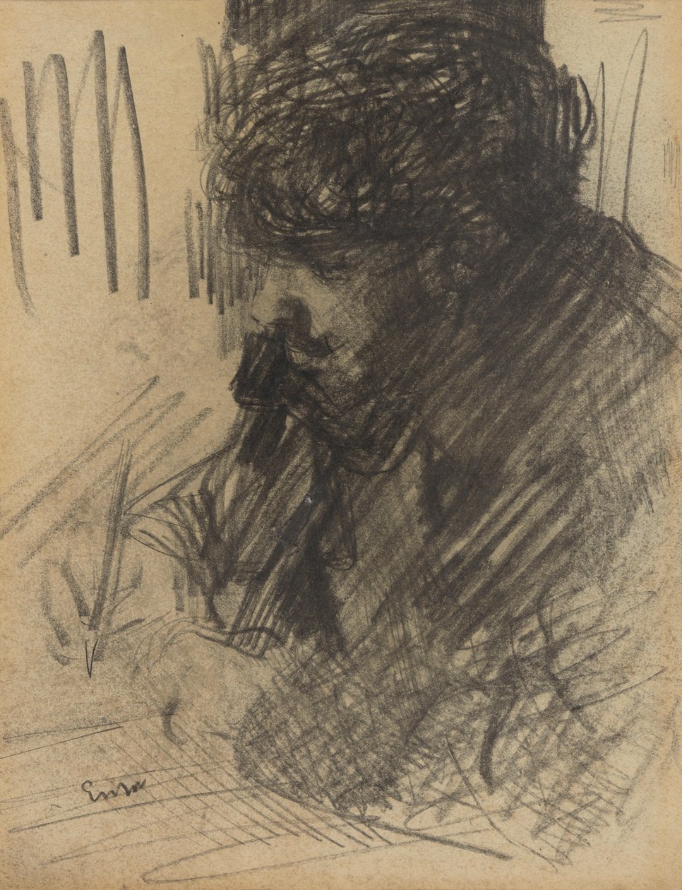Retrato de Dario de Regoyos a escrever de James Ensor