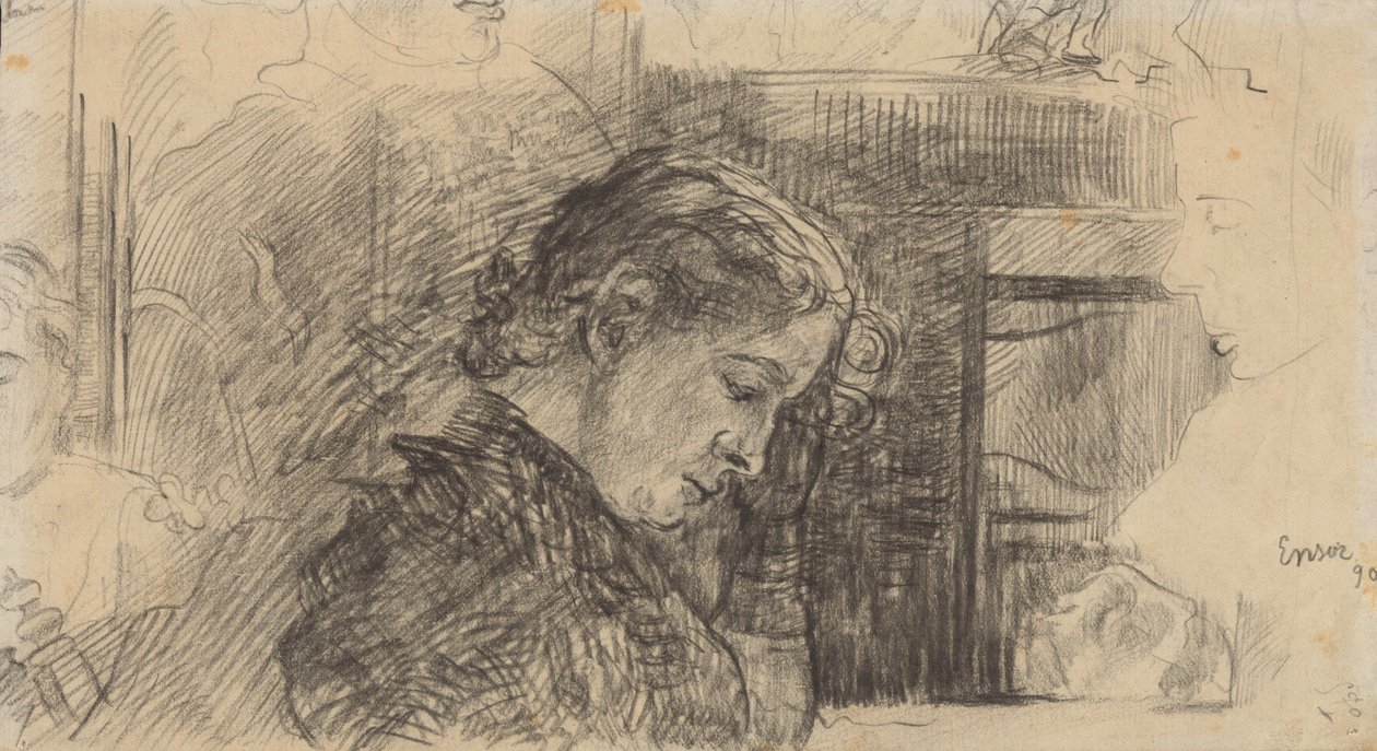 Perfil de uma mulher (Mariette Rousseau) e outras figuras de James Ensor