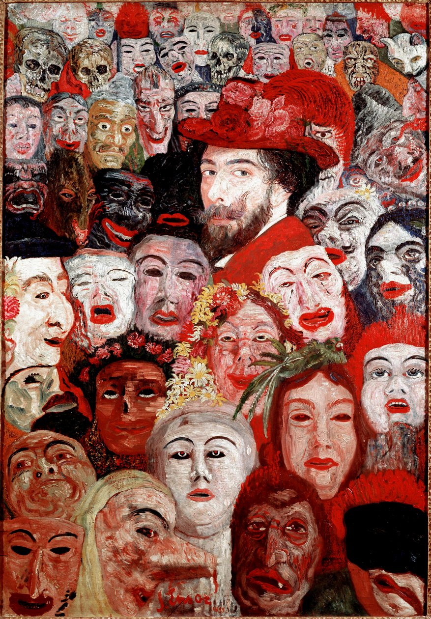 Autorretrato rodeado de máscaras Pintura de James Ensor (1860-1949) 1899 Dim. 120x180 cm Coleção Particular de James Ensor
