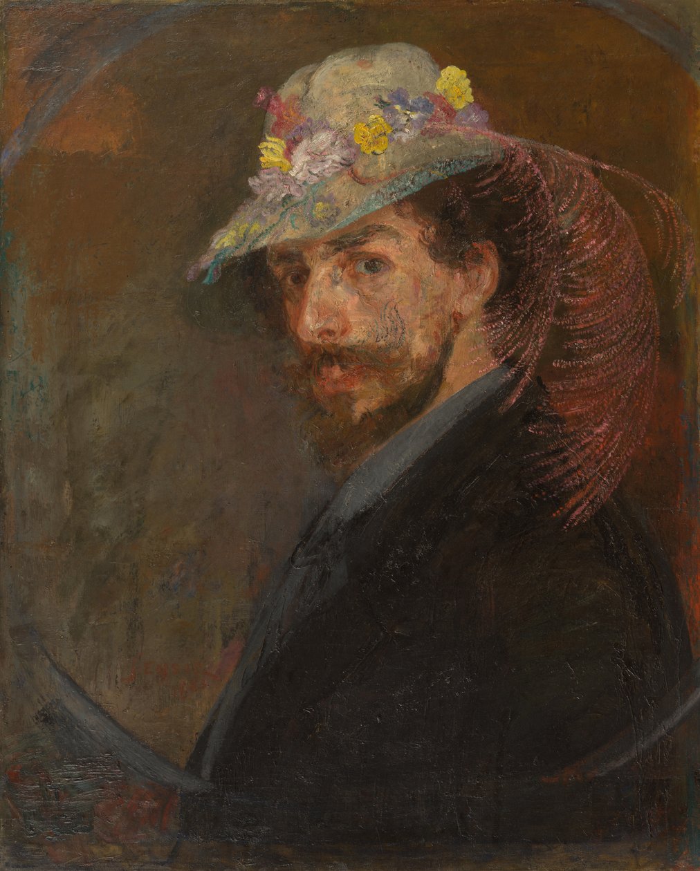 Autorretrato com um chapéu e flores de James Ensor