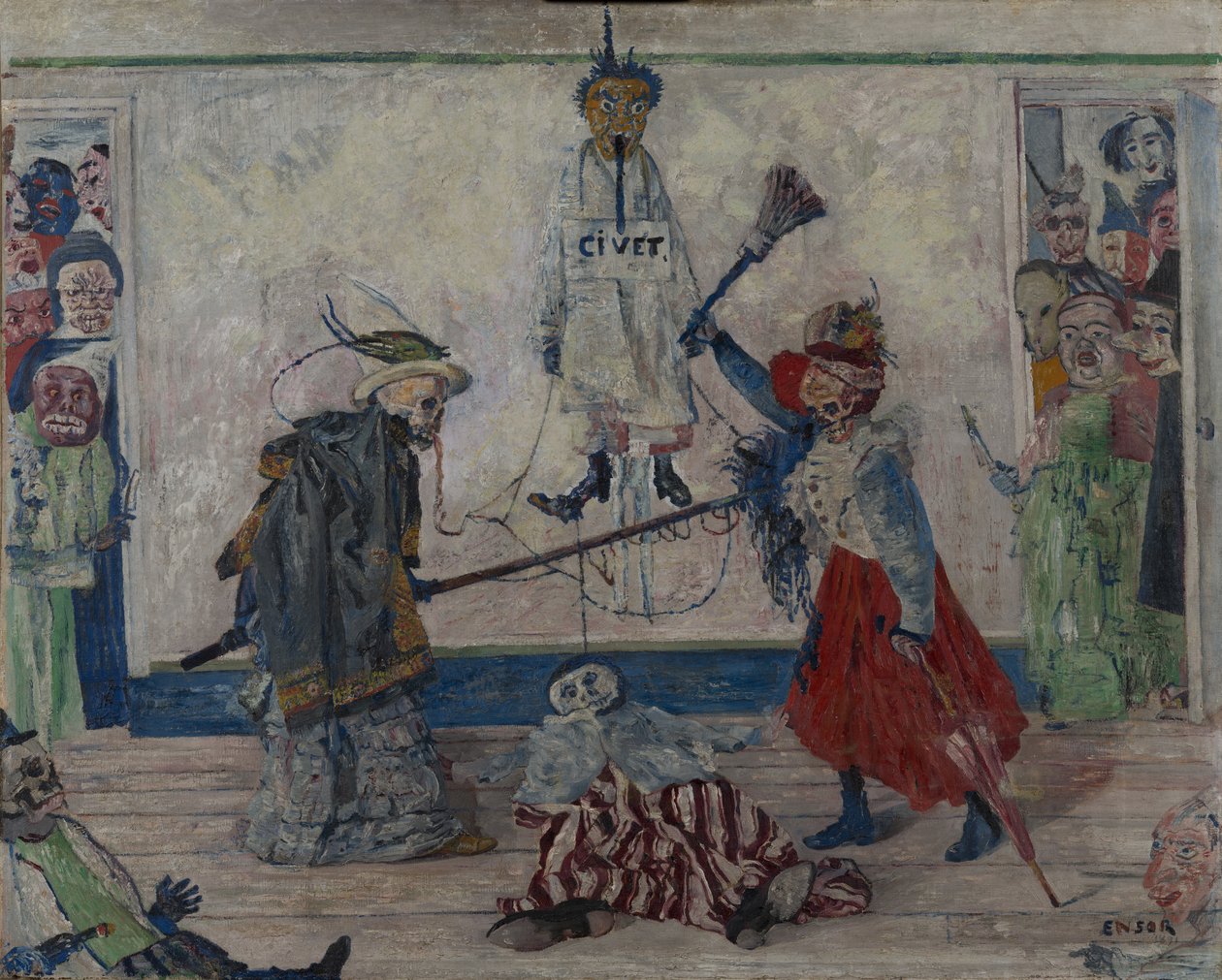 Esqueletos a lutar pelo corpo de um homem enforcado de James Ensor