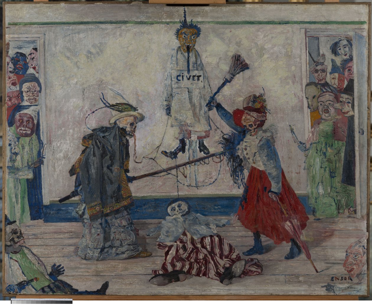 Esqueletos a lutar pelo corpo de um enforcado de James Ensor