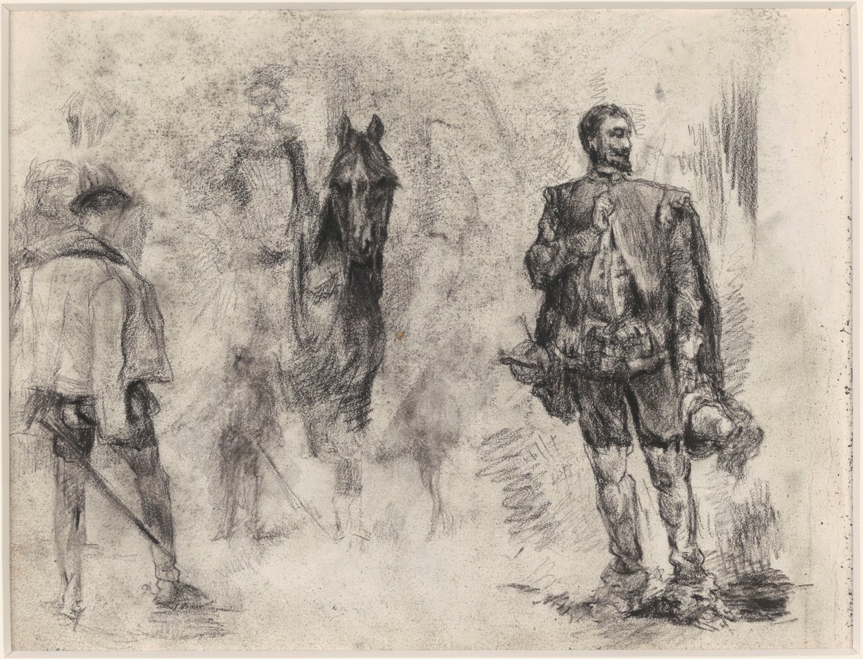 Espanhol visto de costas, cavaleiro e espanhol com um dedo levantado de James Ensor
