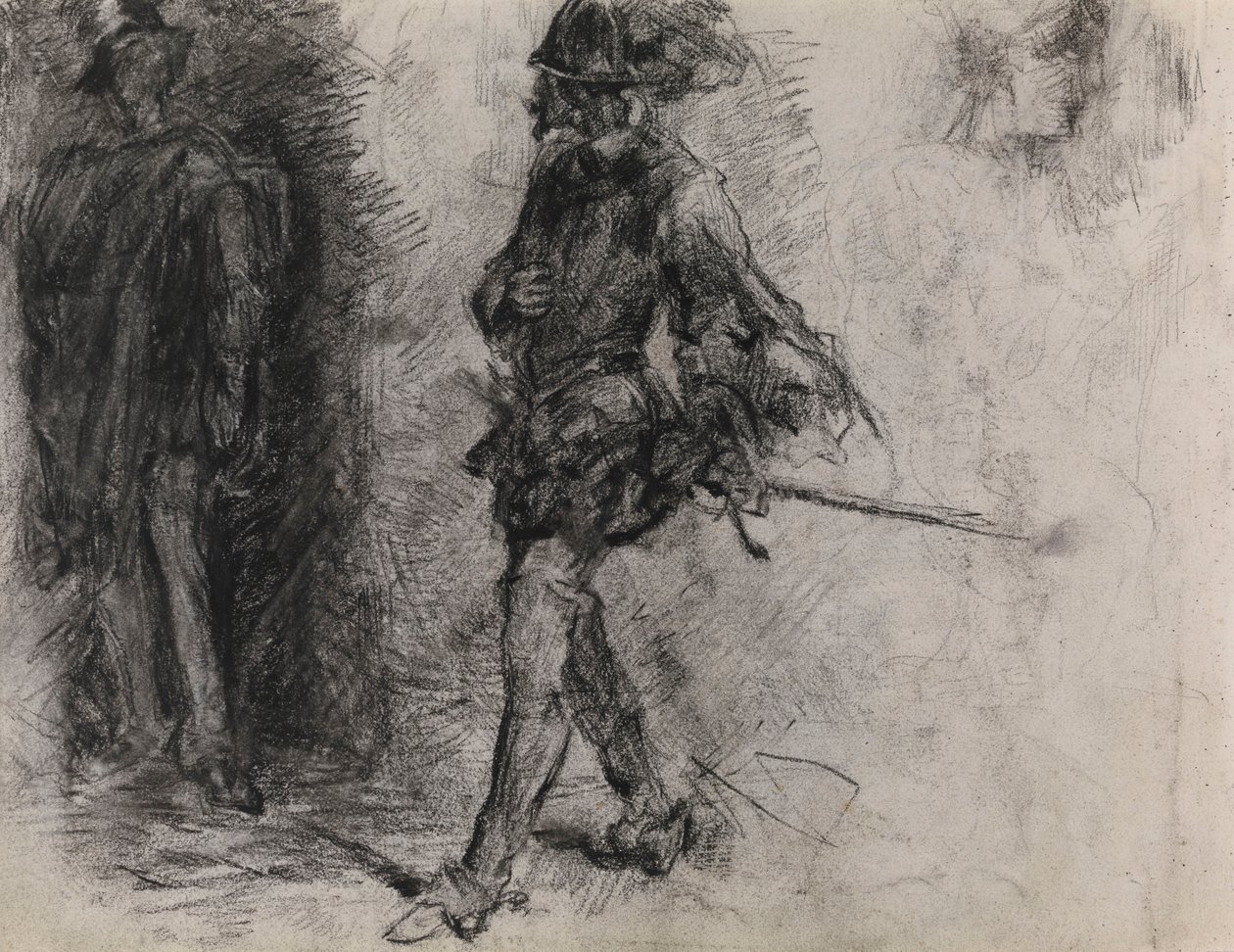 Um espanhol de pé à sombra, outro homem e uma cabeça de perfil de James Ensor