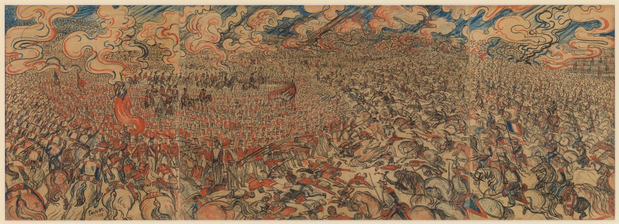 Os Cuirassiers de Waterloo (giz sobre papel sobre cartão) de James Ensor