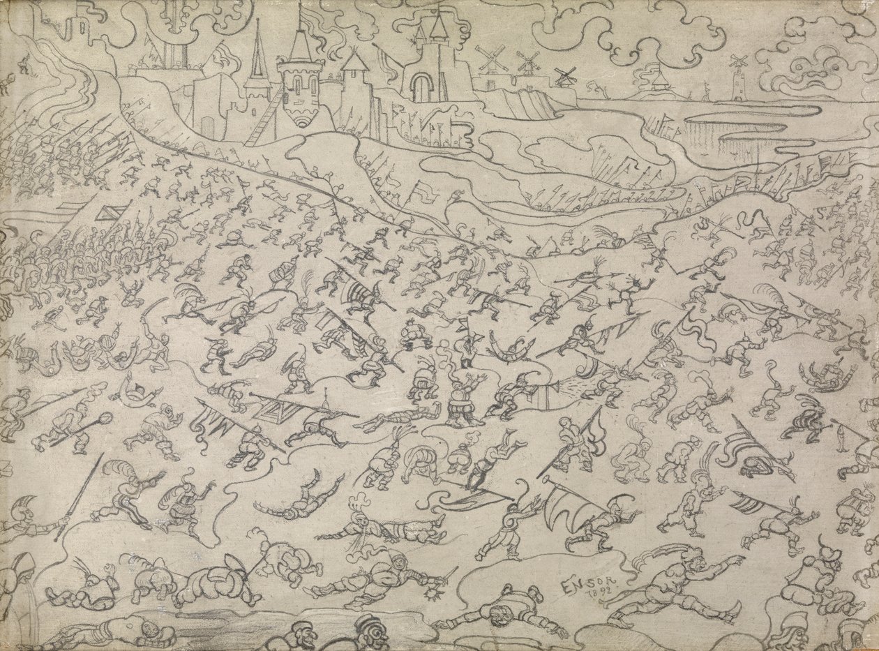 Os Mercenários Dissolutos (lápis sobre papel) de James Ensor