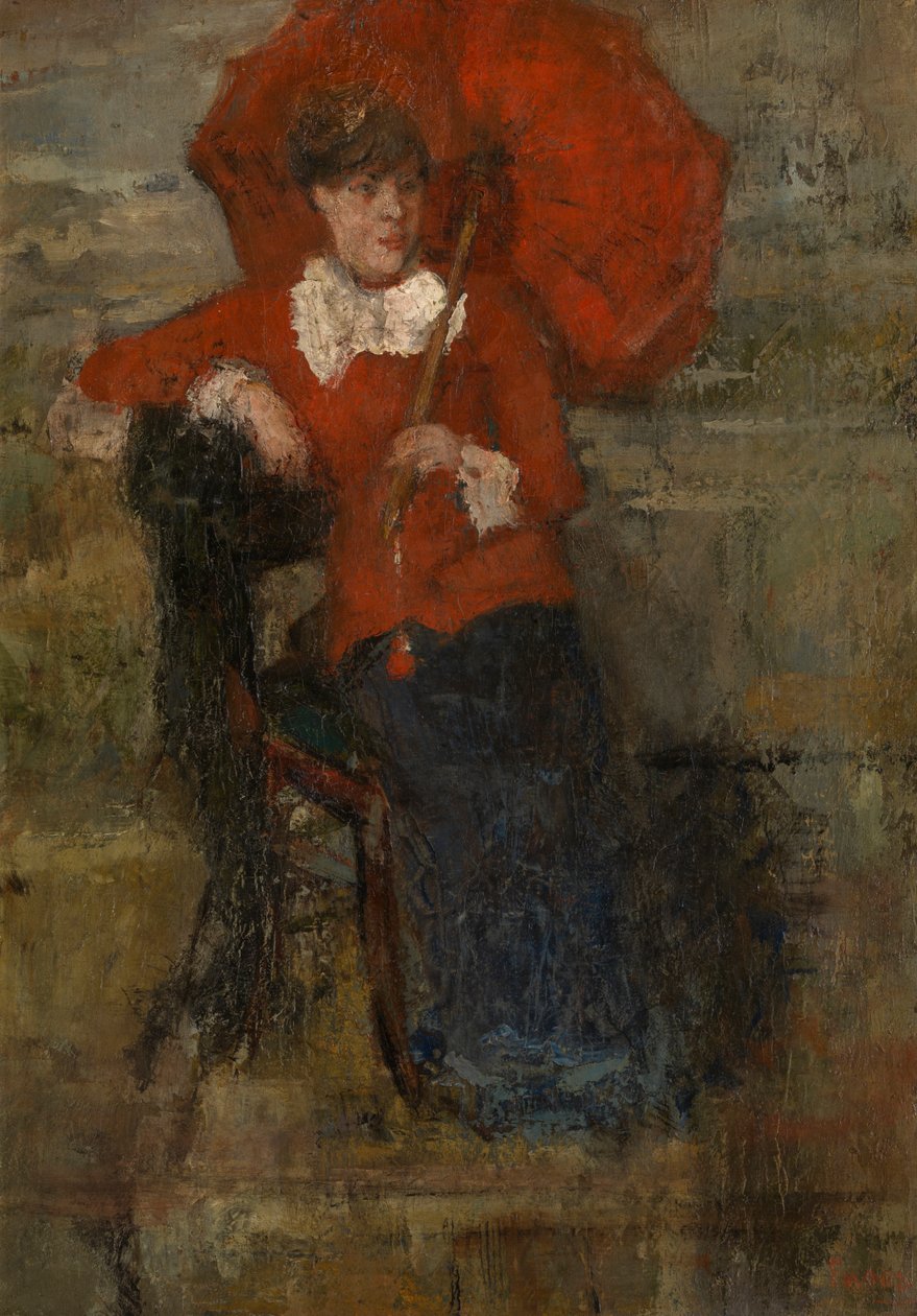 A Senhora com Guarda-sol Vermelho (óleo sobre tela) de James Ensor