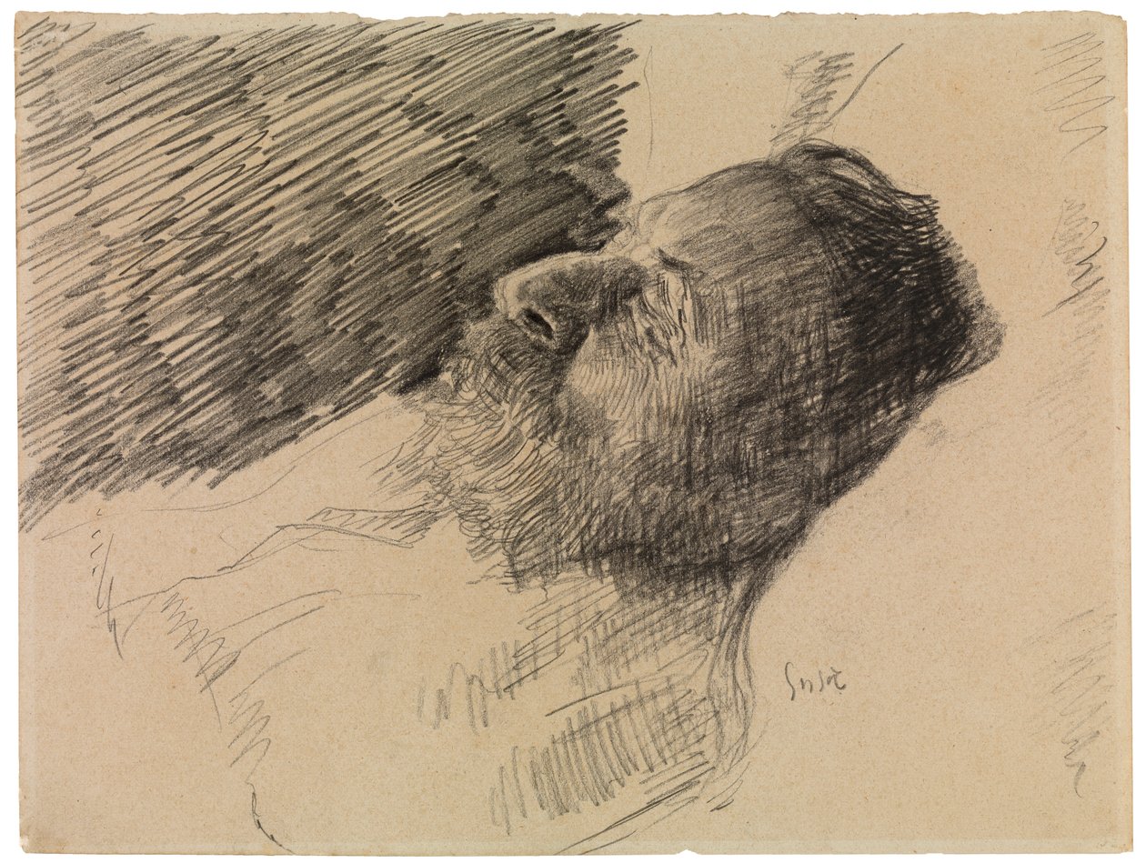 O pai do artista na morte (lápis de cera em papel) de James Ensor