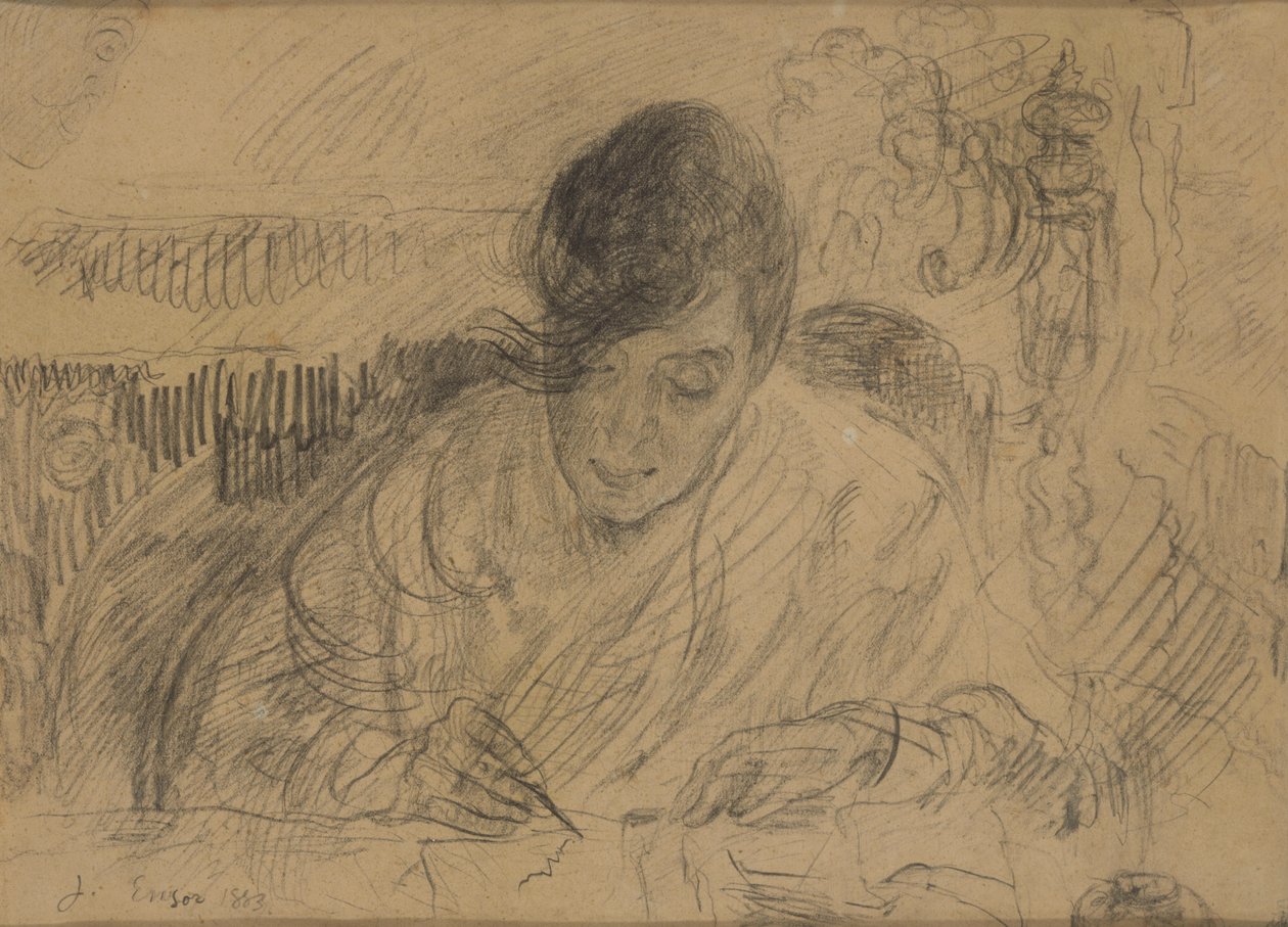 Mulher a escrever uma carta (irmã de Ensor) de James Ensor