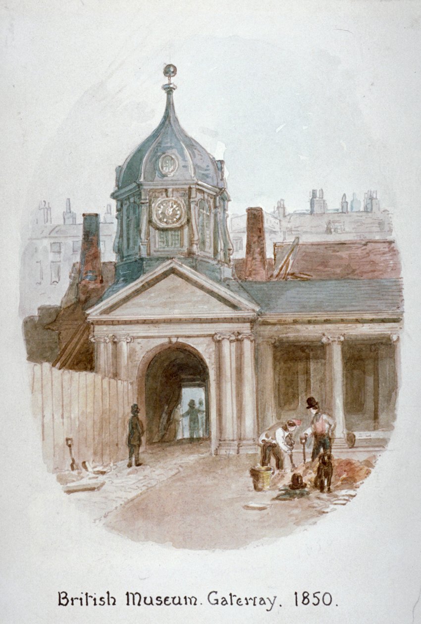 Porta de entrada para o antigo Museu Britânico Montague House, Bloomsbury, Londres, 1850. de James Findlay