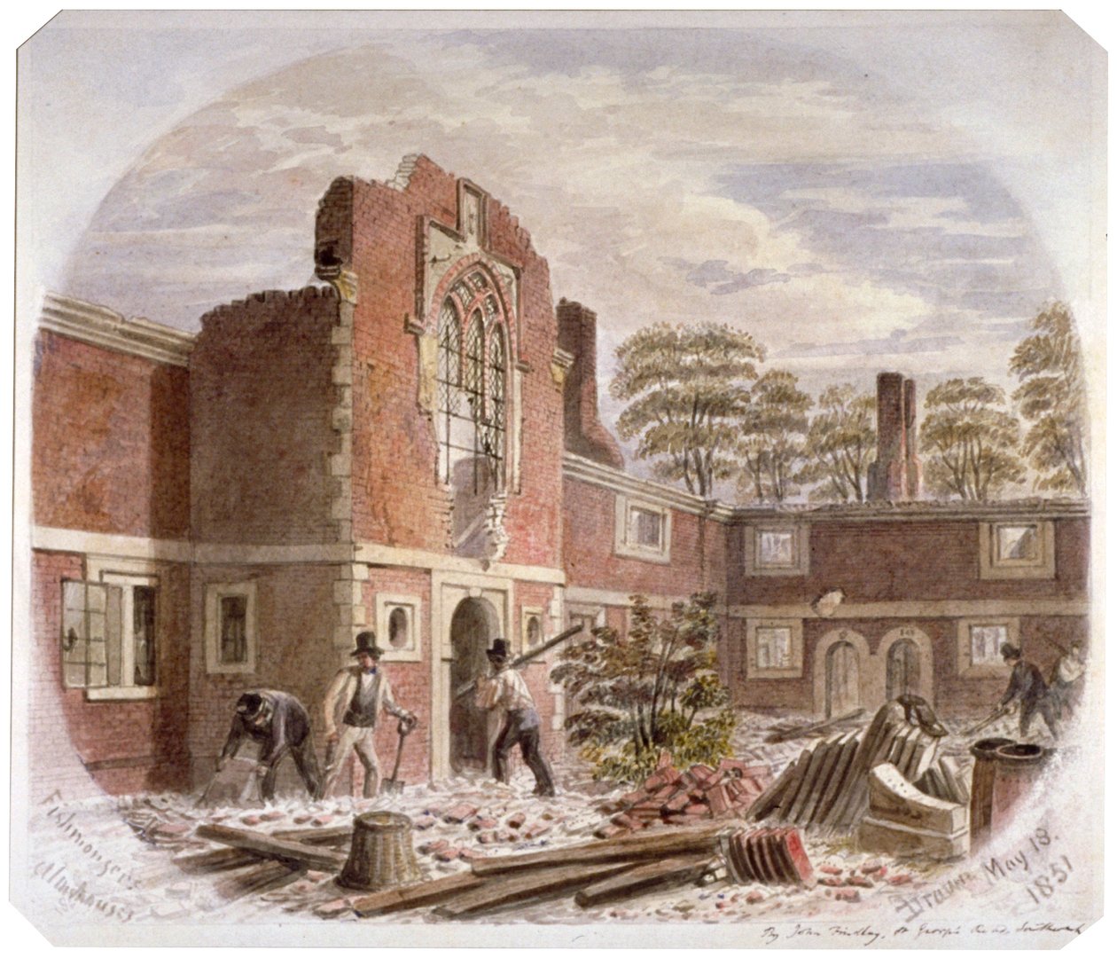 Homens demolindo o Hospital de São Pedro, Southwark, Londres, 1851 de James Findlay