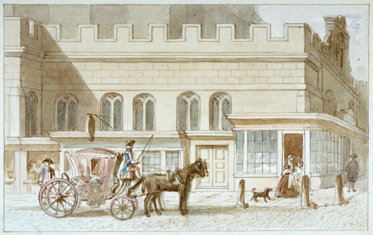 Frentes de lojas por St Dunstan-in-the-West, Fleet Street, City of London, 1820 de James Findlay