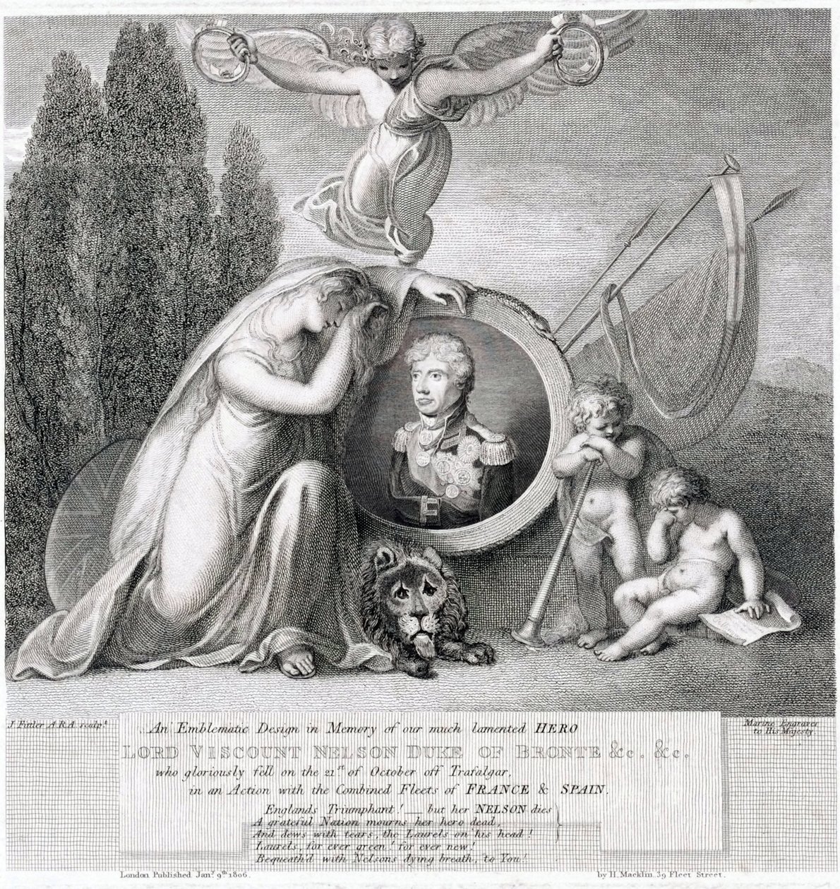 Desenho icónico em memória do nosso falecido herói, Lorde Visconde Horatio Nelson (1758-1805) de James Fittler