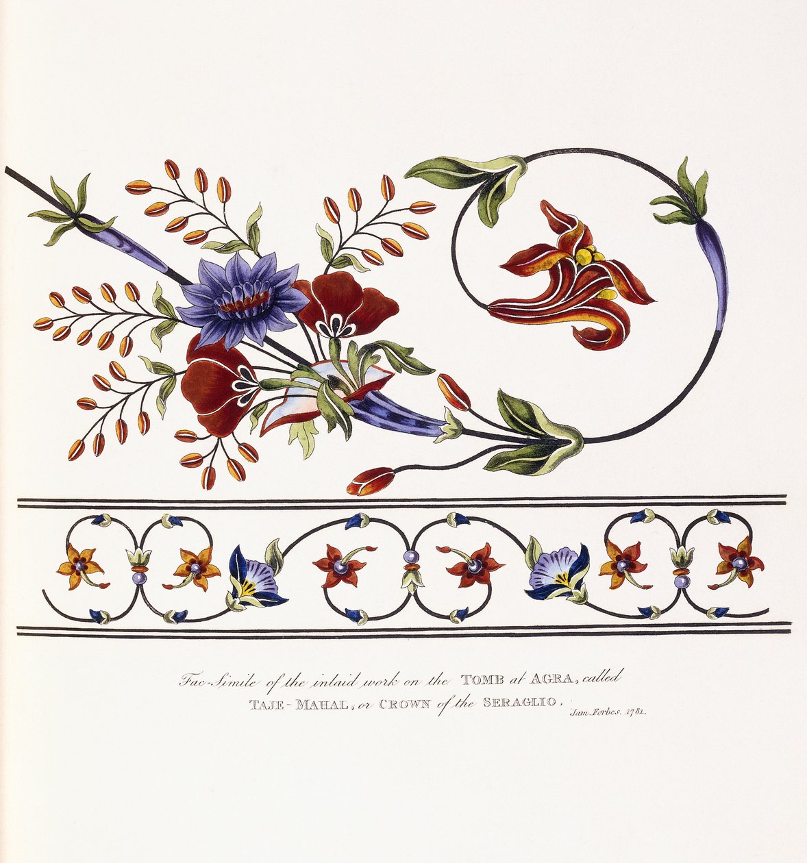 Fac-símile da obra incrustada na tumba de Agra, chamada Taje-Mahal, ou Coroa do Serralho de James Forbes
