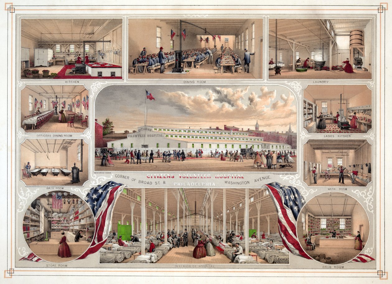 Cartaz para o hospital voluntário dos cidadãos, Philadelphfia, bar. 1862 de James Fuller Queen
