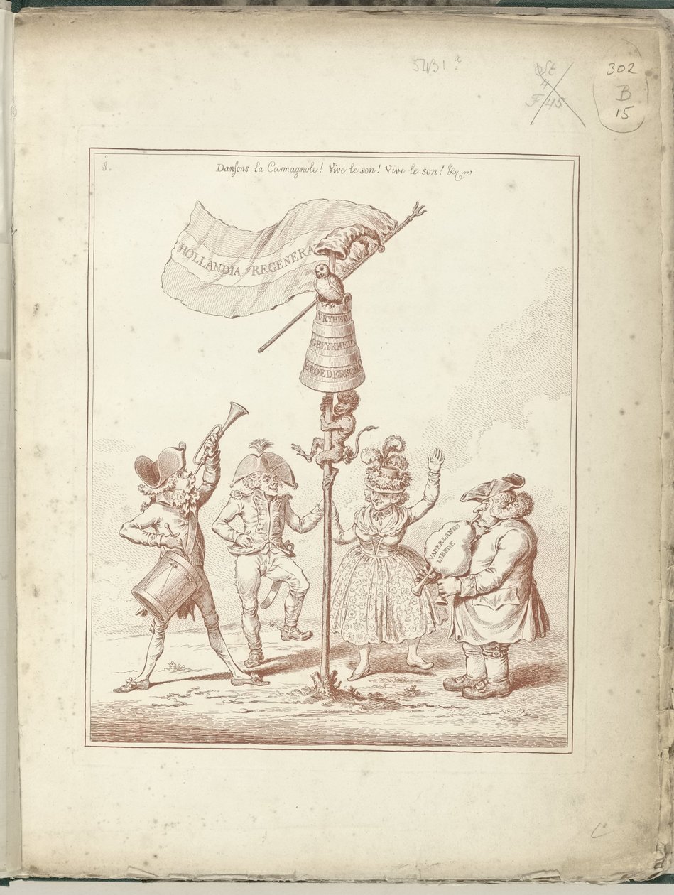 Título da série Hollandia Regenerata, 1795 Hollandia Regenerata (título no objeto) Hollandia Regenerata (título da série) de James Gillray (possibly)