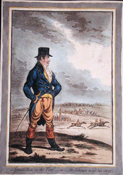 Um Grande Homem na Relva, ou Sir Solomon em toda a sua Glória! publicado por Hannah Humphrey em 1803 (gravura colorida à mão) de James Gillray