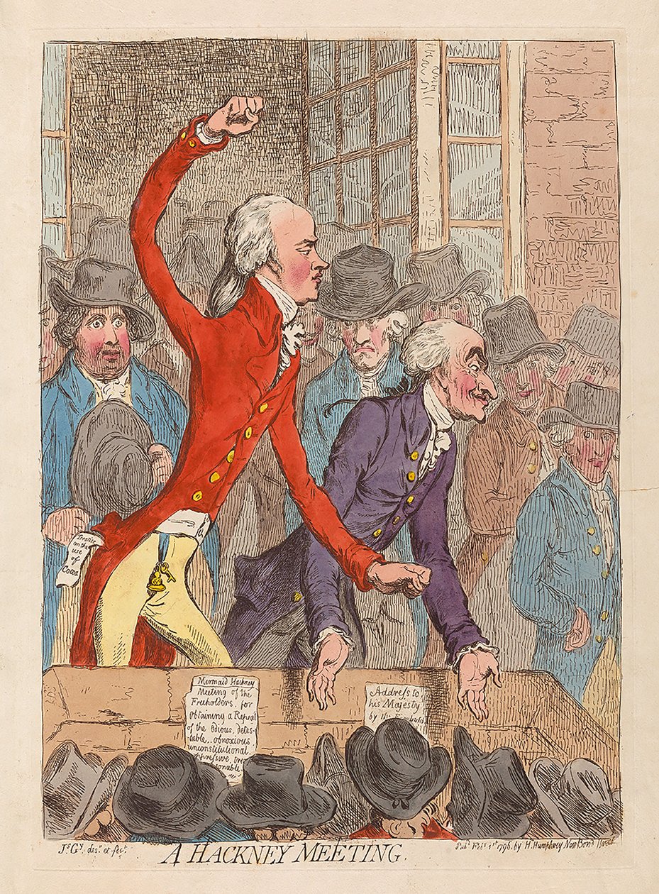 Um Hackney Meeting, pub. 1796 (gravura colorida à mão) de James Gillray