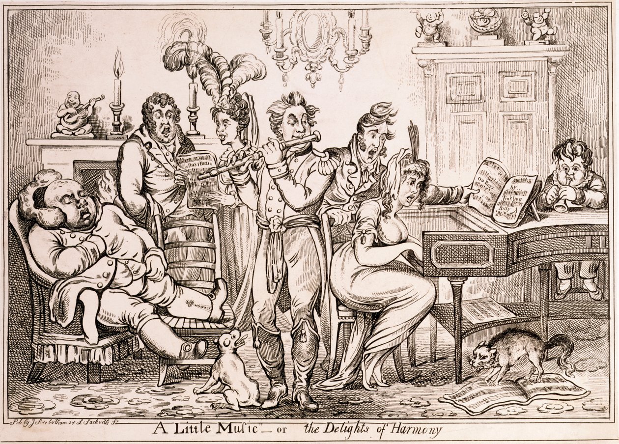 A Little Music ou The Delights of Harmony, gravada por William Brocas, impressa em Londres por J. Sidebotham, 1810 de James Gillray