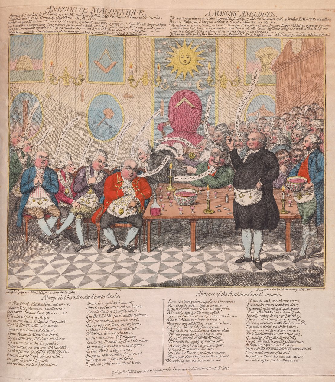 Uma Anedota Maçônica, pub. 1786 (gravura colorida à mão) de James Gillray
