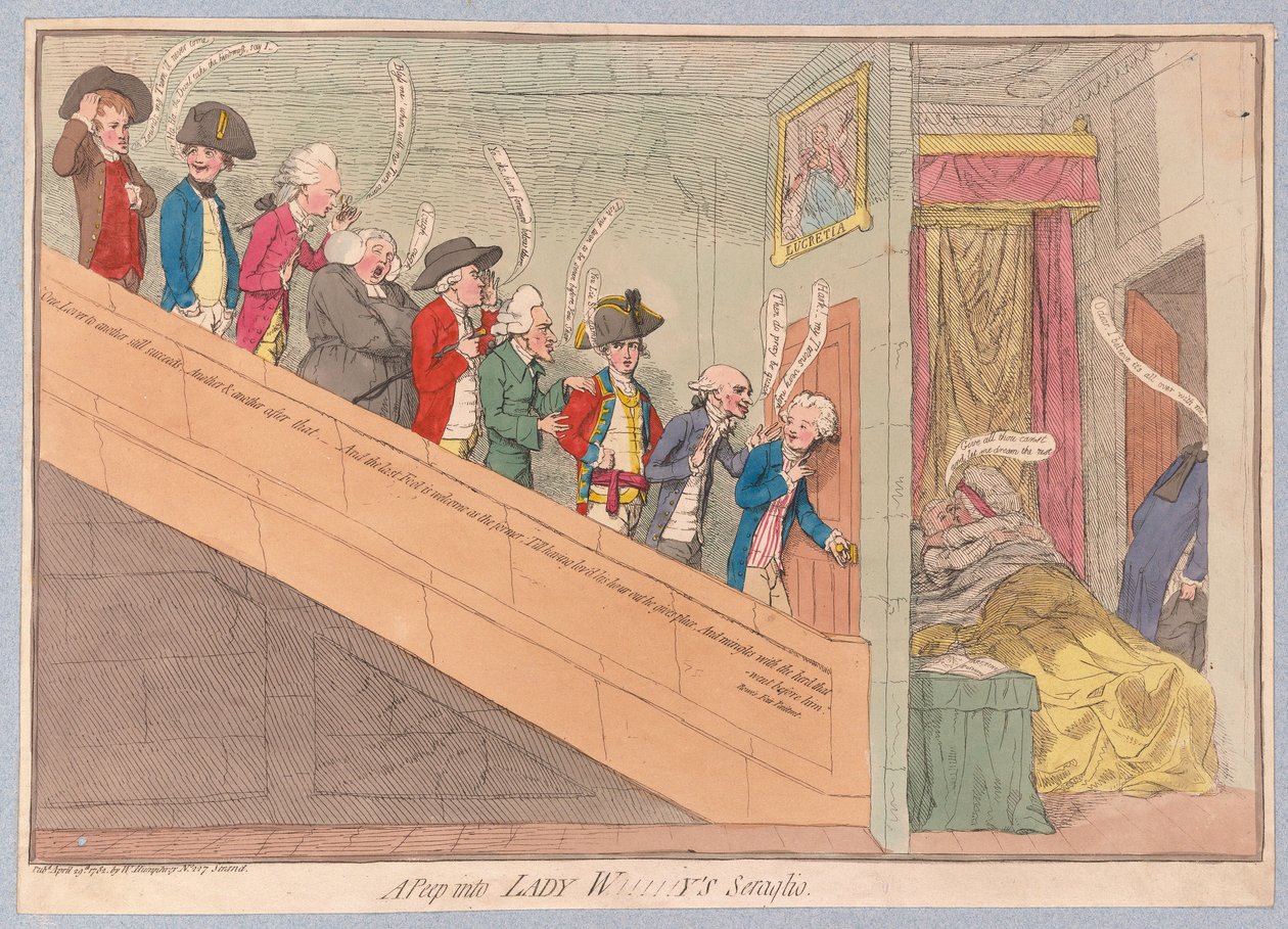 Uma espreitadela para Lady W !!!!! ys Seraglio, pub. 1782 (gravura colorida à mão) de James Gillray