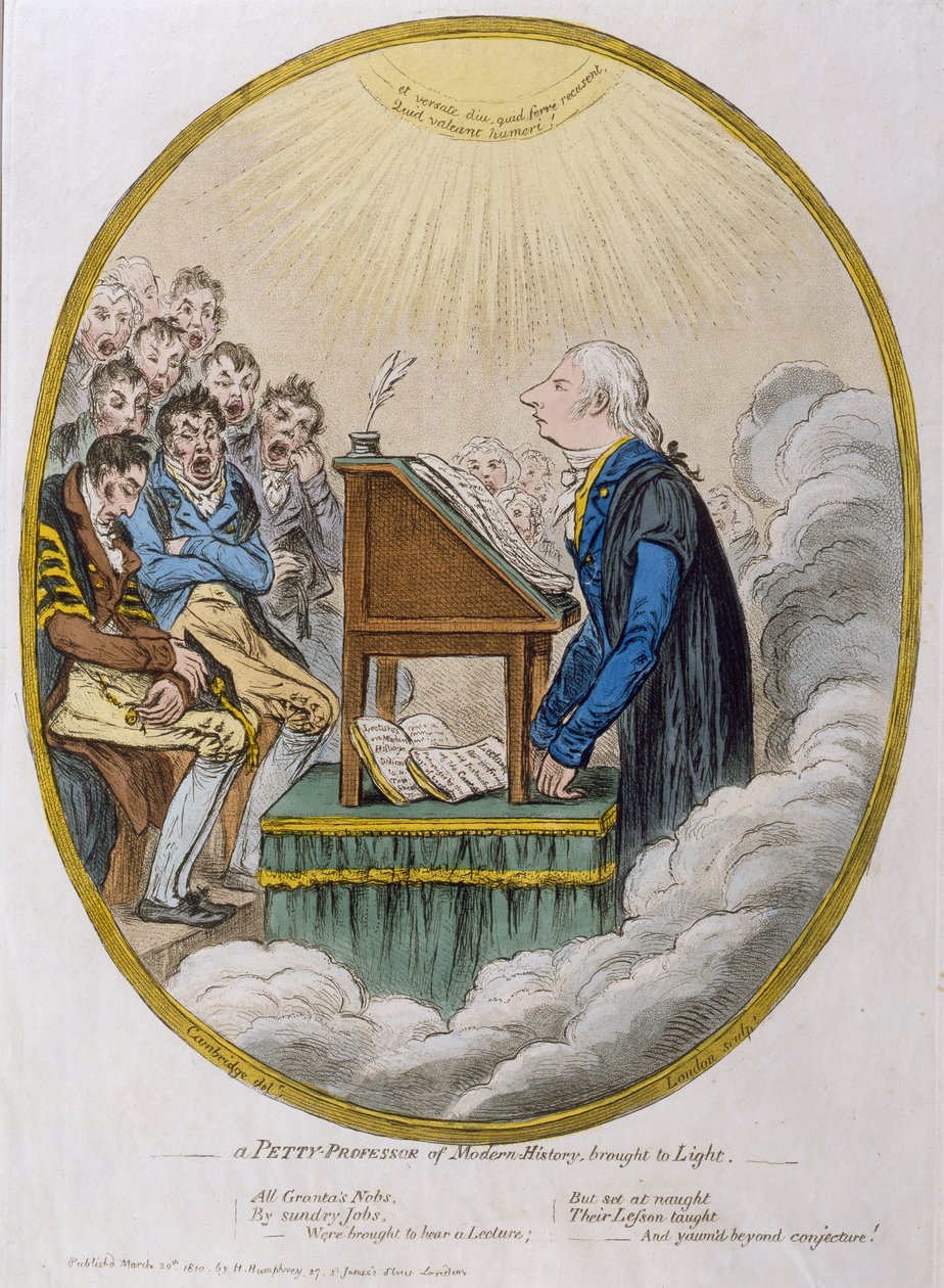Um professor mesquinho de História Moderna trazido à luz, publicado por Hannah Humphrey em 1810 (gravura com a aquatint) de James Gillray