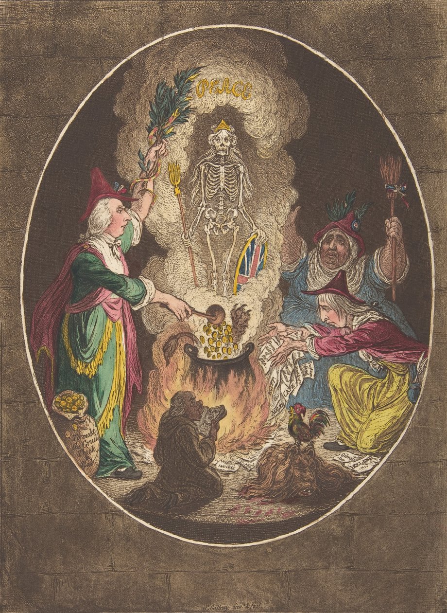 A Phantasmagoria,-Scene-Conjuring-Up an Armed-Skeleton, 5 de janeiro de 1803., 5 de janeiro de 1803. de James Gillray
