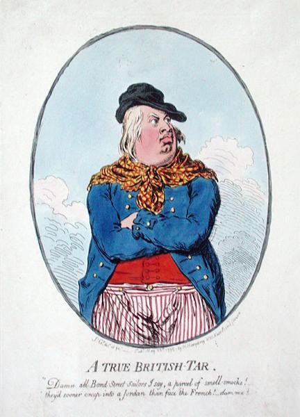 A True British Tar, publicado por Hannah Humphrey em 1795 (gravura colorida à mão) de James Gillray