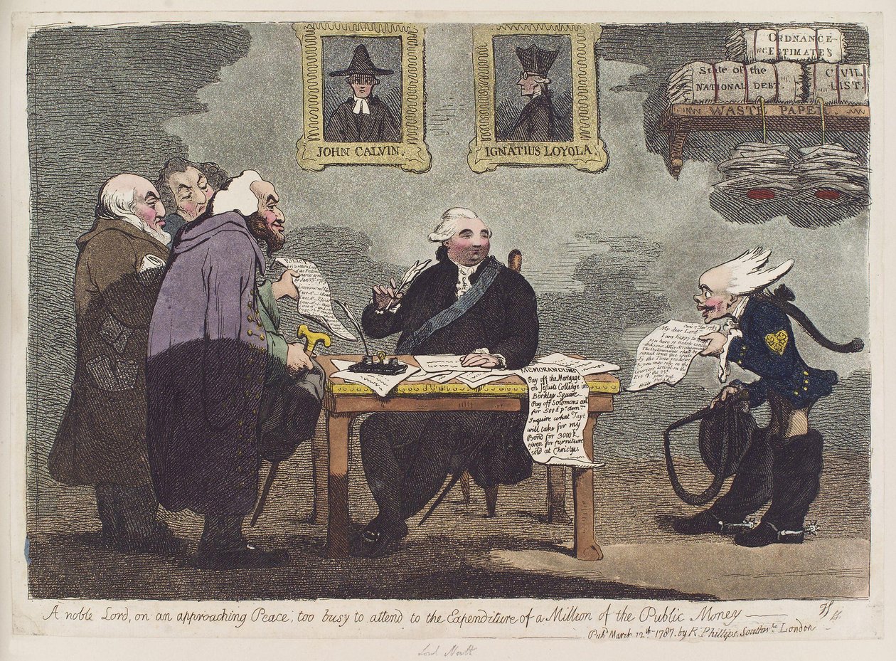 Um nobre senhor, sobre uma paz que se aproxima, demasiado ocupado para se ocupar da despesa de um milhão do dinheiro público por James Gillray de James Gillray