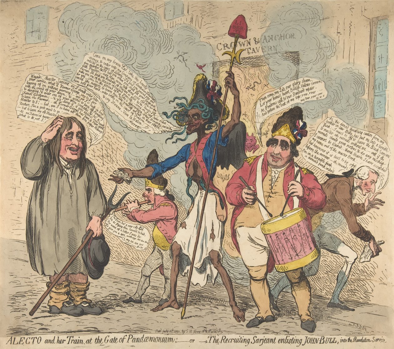 Alecto e Seu Trem, na Porta do Pandaemonium:-ou-The Recruiting Sarjeant Enli..., 4 de julho de 1791. de James Gillray