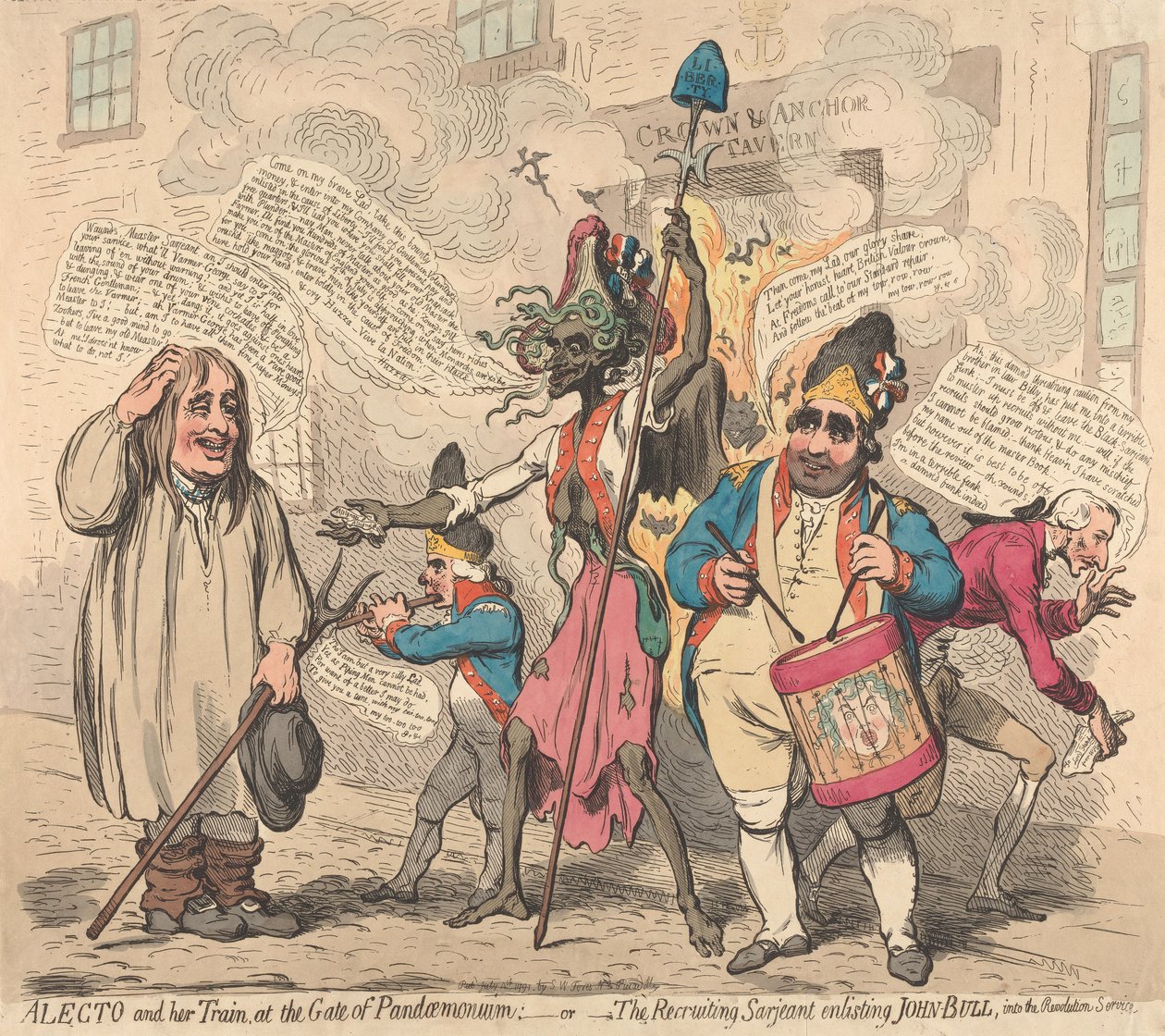 Alecto e o seu séquito, à porta do Pandemónio - ou - O sargento recrutador que alista John Bull para o serviço da Revolução de James Gillray