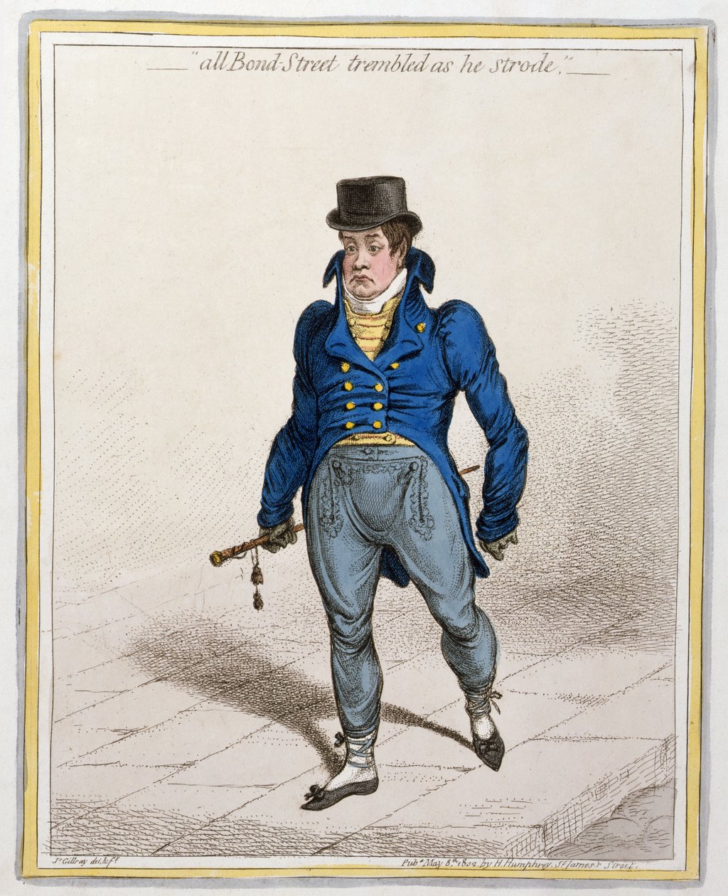 Toda Bond Street tremeu enquanto ele caminhava, publicado por Hannah Humphrey, em 1802 (gravura e gravação) de James Gillray