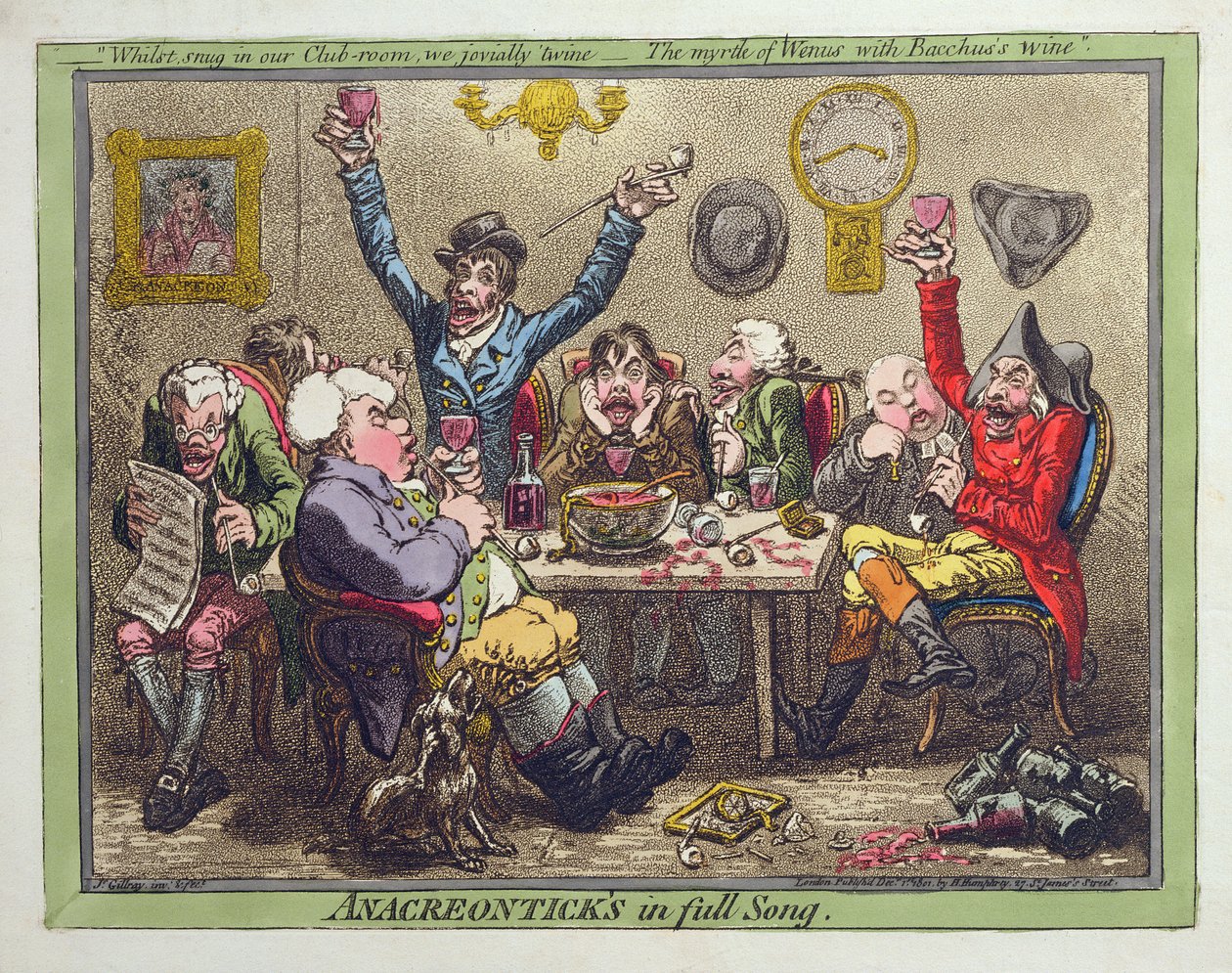 Anacreontick&39;s in full Song, publicado por Hannah Humphrey em 1801 (gravura, gravura com aquatint und wc) de James Gillray