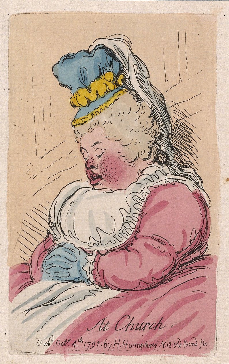 Na igreja, pub. 1791 (gravura colorida à mão) de James Gillray