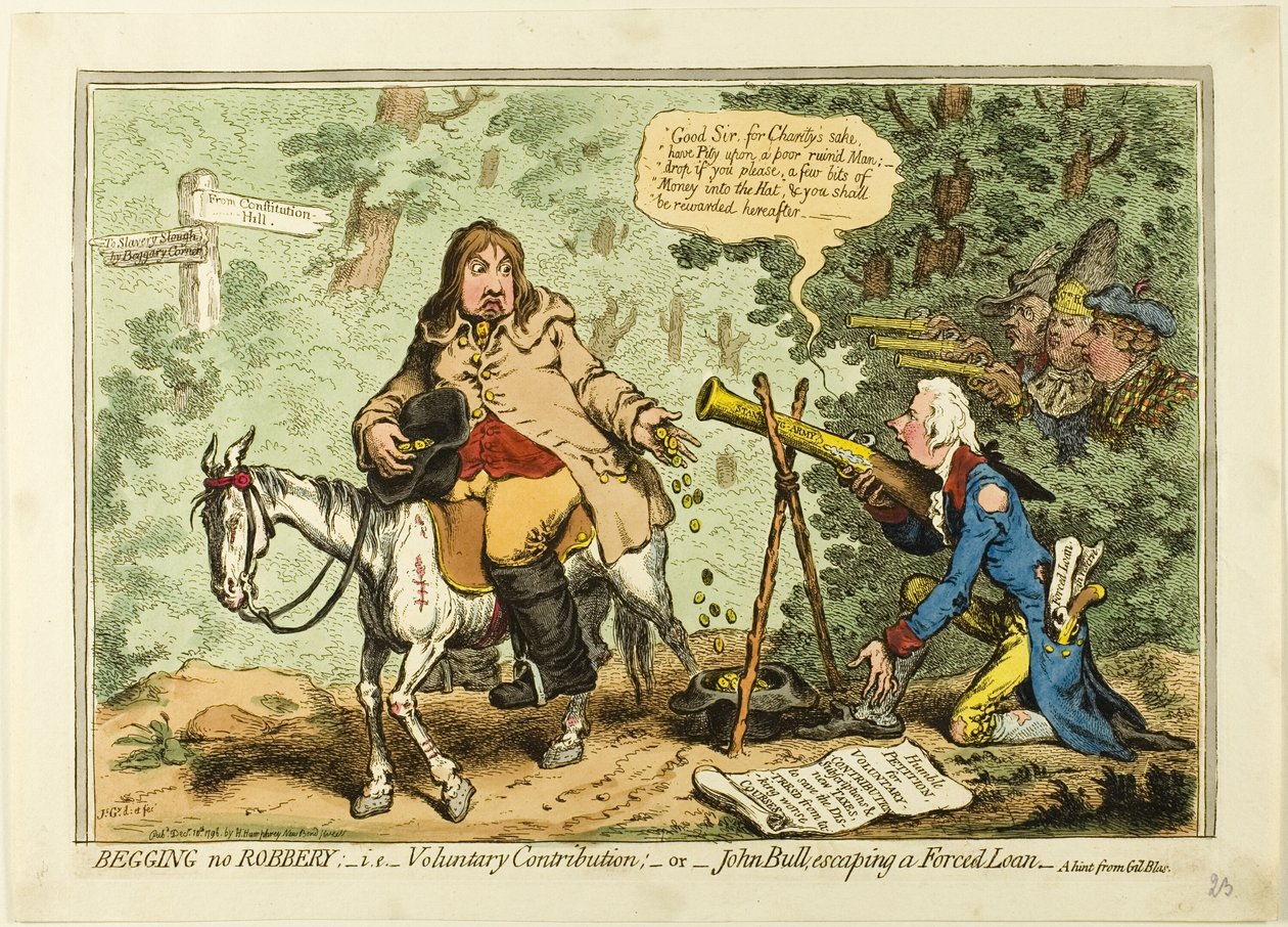 Mendigar não é roubar; ou seja, contribuição voluntária, ou John Bull escapando de um empréstimo forçado de James Gillray